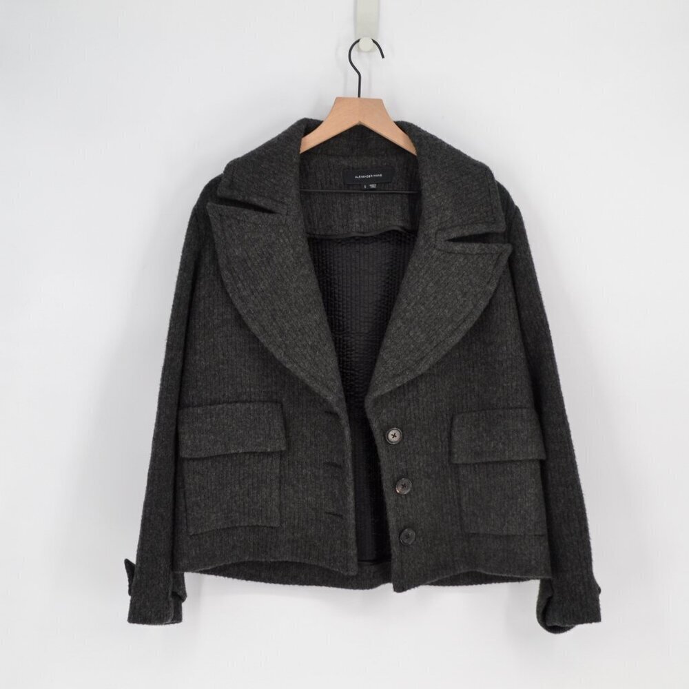Alexander Wang Oversized Jacket Dark Gray Women's 2 Wool Blend Runway Ribbed